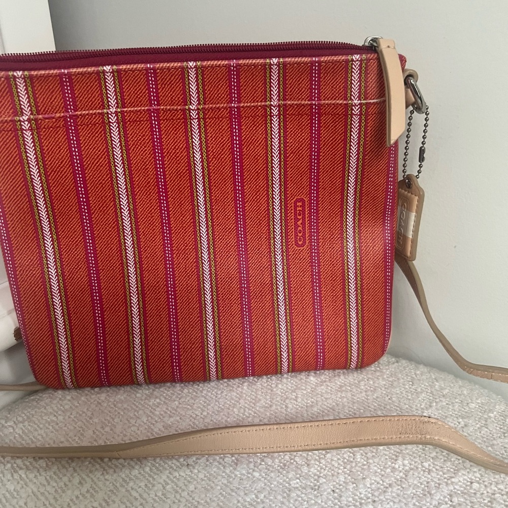 Coach Vibrant Red and Pink Crossbody Bag with Stripes